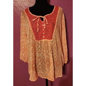 No Boundaries Aztec Boho Sheer Lace Top Cream Peach Juniors  Size XXL (19)